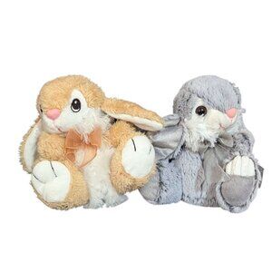 Dan Dee Bunny Rabbit Plush Stuffed Animal Toys Gray Tan Ribbon Bows Soft  Cuddly